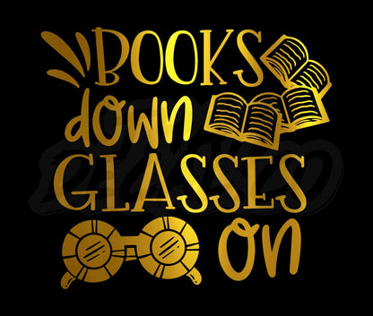 Books down glasses on