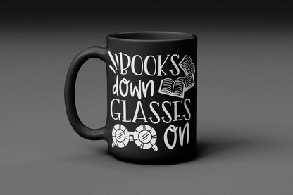 Books down glasses on