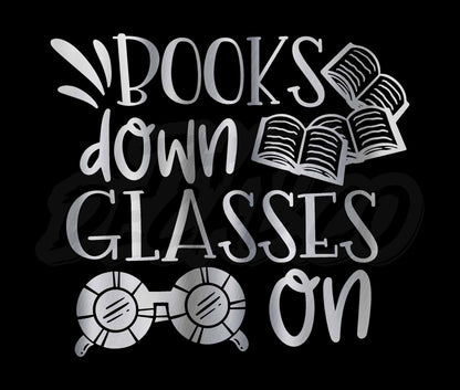 Books down glasses on