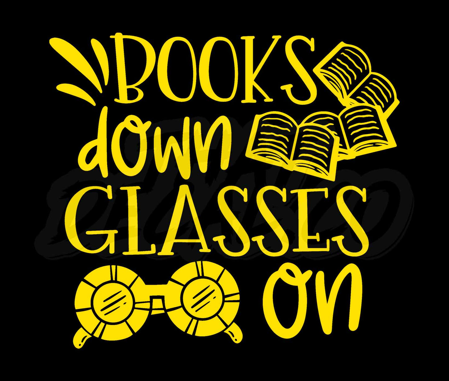 Books down glasses on