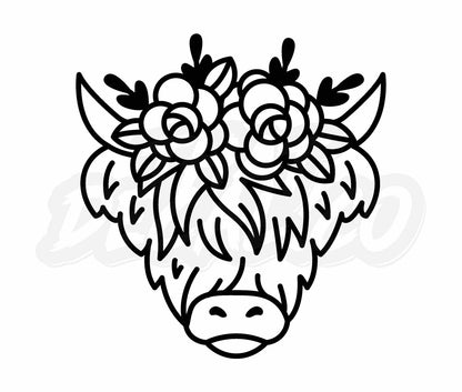 Highland Cow With Flowers